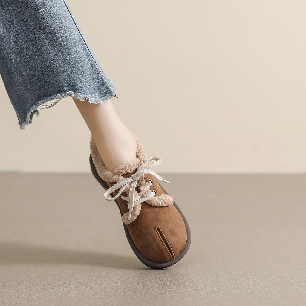 Hairy Shoes Women Wear Winter Single Shoes Lace-up Maillard Velvet Small Leather Shoes Women