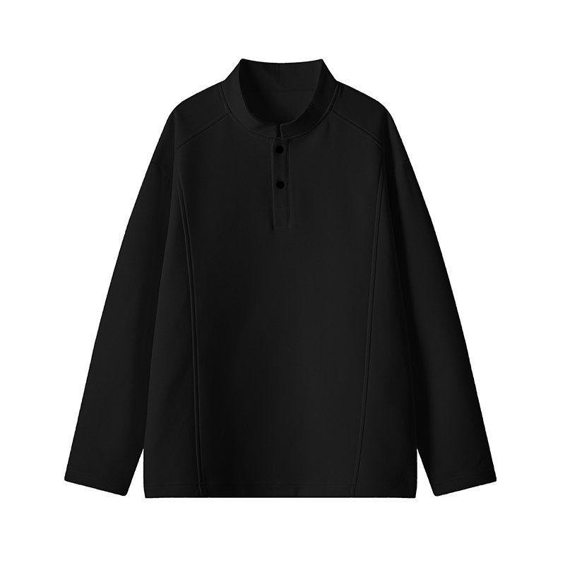 Dongjie No Logo Flus Autumn Henry Collar Straight Shoulder Composite 270g Heavy Cotton Long Sleeve T-Shirt Men's Sweatshirt