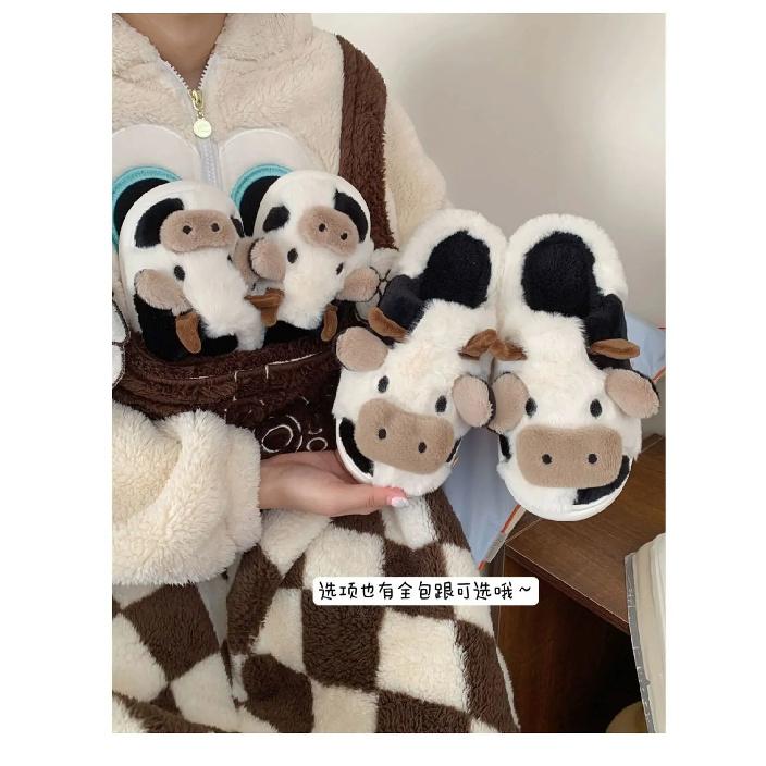 Animal Cow Plush Children Slipper Cartoon Kids Shoes Babi Flat Slides Child Cute Little Dairy Cow Indoor Soft Slippers Family