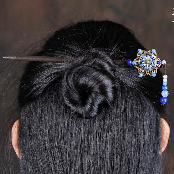 Retro Walking Hairpin, Ancient Hanfu Fringed Headdress, Hairpin, Court Classical Disc Hair, Wooden Hairpin, Hair Accessories