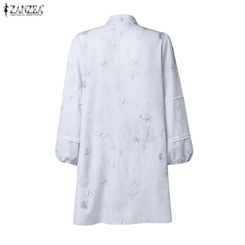 ZANZEA Women Elegant Casual V-Neck Long Sleeve Loose Print Dress