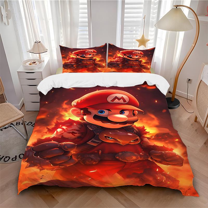 

3pc Mario Fire Bedding Set Guest Room Bedroom Decor Christmas Halloween Decor Birthday and Holiday Gifts- All Seasons 3pcs Quilt 064 135x200cm