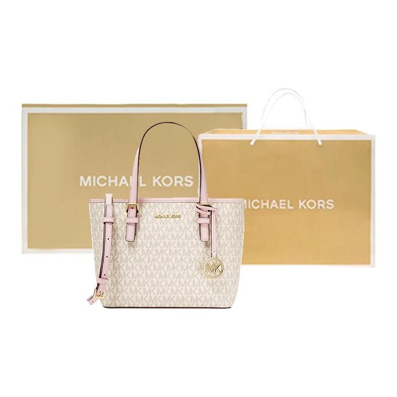 Michael Kors MK Jet Set Monogram Color Block Commuter Leather Tote Bag Women Tote Vanilla-White 35T9GTVT0B-640