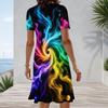 Women Plus Size Round Neck Short Sleeve Rainbow Printed A Line Dress