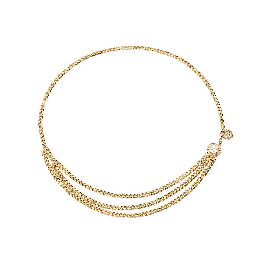 Retro Queen Multi-layer Alloy Body Chain - Exaggerated European & American Style Waist Jewelry for Women