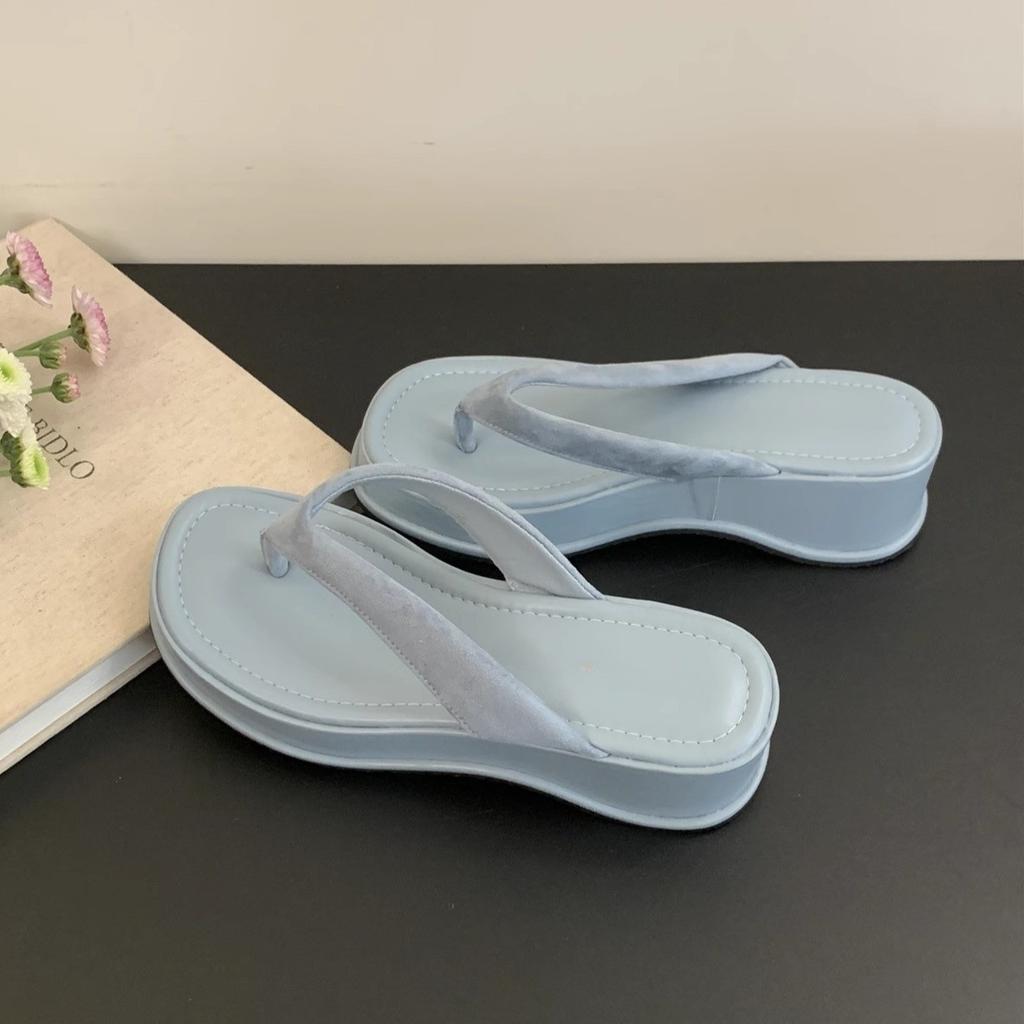 Wedge heel high heel silver pinch flip-flops women's shoes wear thick-soled heightening shoes sandals