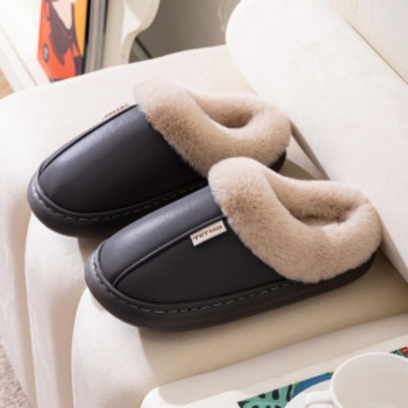New Cotton Slippers for Girls, Waterproof and Warm In Autumn and Winter, Simple Couple Home Plush Slippers for Men