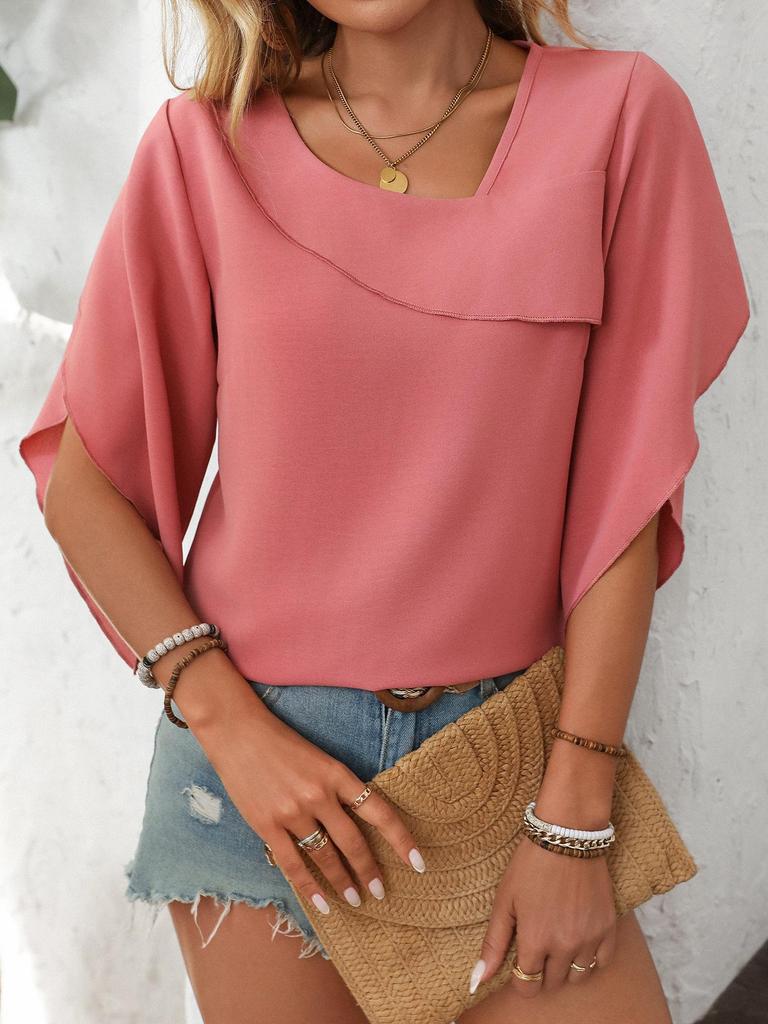 2025 Sommer Neue Damen Casual Schräg V-Ausschnitt Chiffon Puffärmel Elegante Bluse
