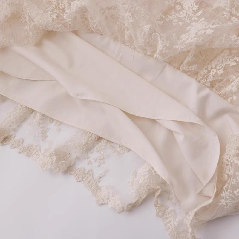 Spring French Embroidered Layered Ruffle High-Waist Long Skirt for Women