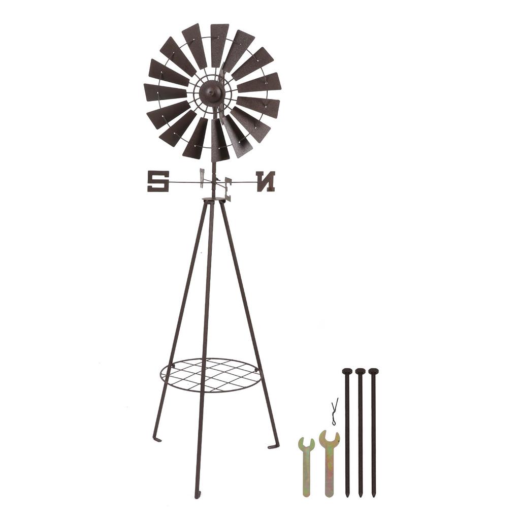 Garden Windmill Potting Rack Multifunctional Rotating Iron Floor Windmill Plants Shelf Dual Use