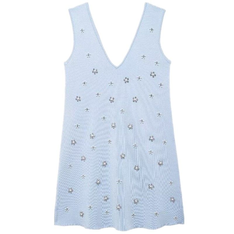 Fashion Style 2024 Autumn New Arrival Women Stylish Jewelry Beaded Knitting Mini Dress 2142081