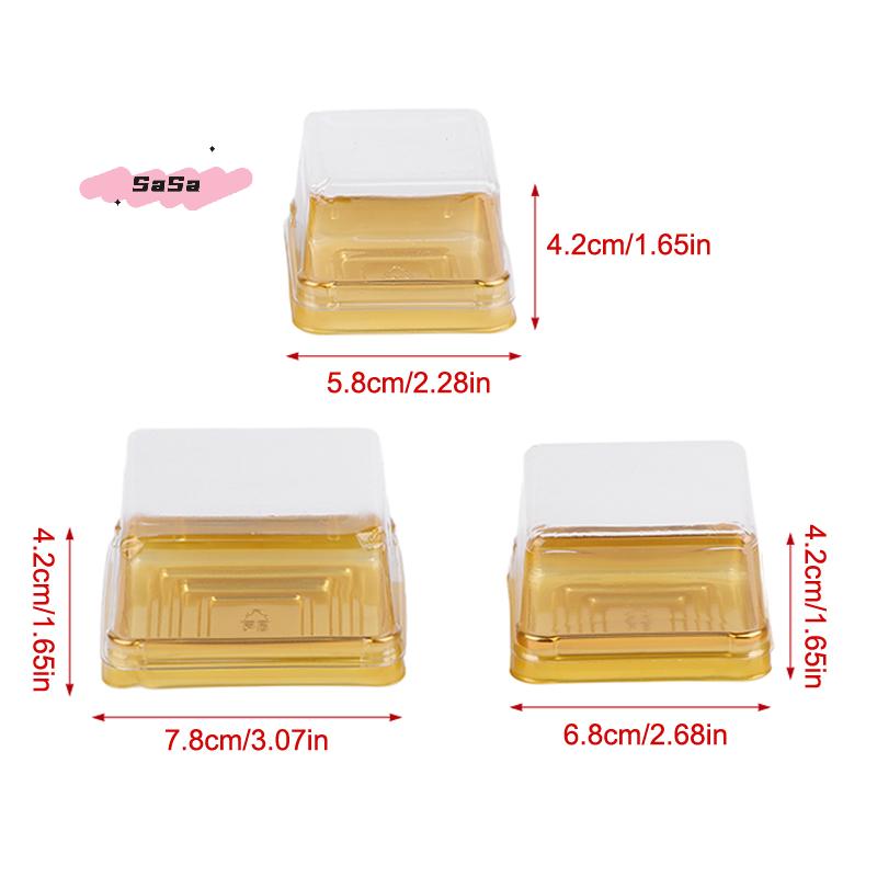 50Pcs Transparent Gold Square Plastic Dessert Egg-Yolk-Puff Box Mooncake Packaging Moon Cake Container for Baking Food Packing