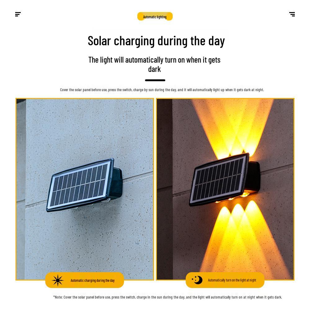 Lampă LED de perete pentru exterior, impermeabilă: Lumină solară cu funcție sus-jos pentru grădină și pereți exteriori