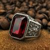 Retro Red Crystal Ring for Men Silver Color Punk Gothic Rock Hiphop Ring Biker Accessories Handmade Designer Jewelry Lovers Gift
