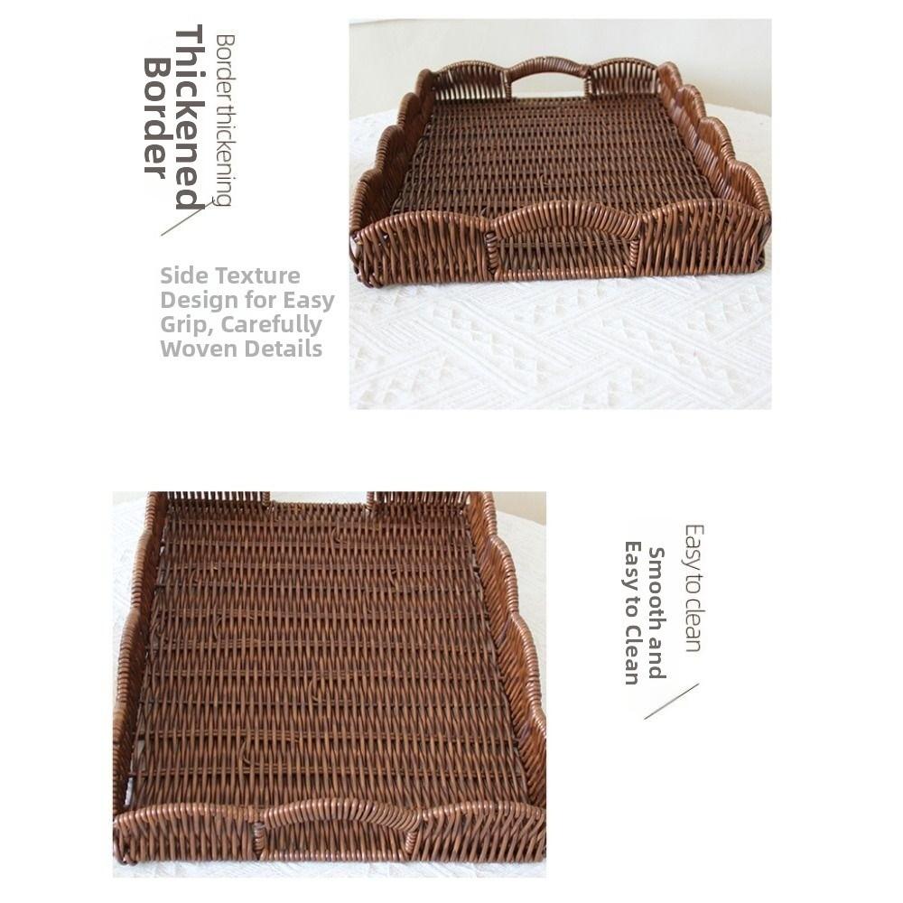 Imitation Rattan Woven Storage Tray Rectangular Woven Decorative Platter Vegetable