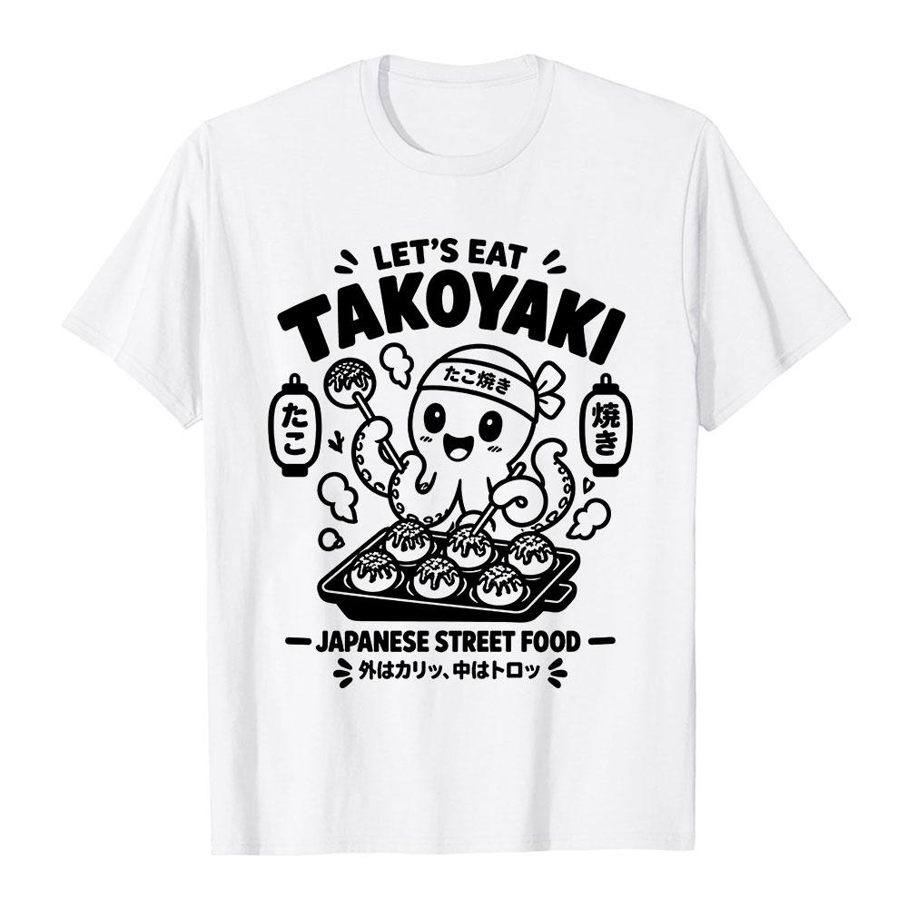 Herren Damen Lustiges Takoyaki Grafik T‑Shirt Japanisches Street Food Oktopus Cartoon Print Kurzarm T‑Shirts Lässige Streetwear Oberteile