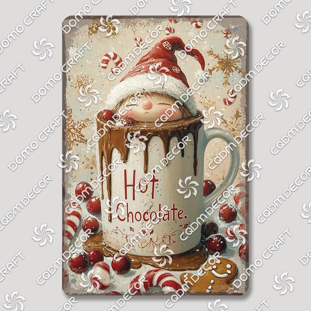 Merry Christmas Hot Cocoa Chocolate Poster Tin Signs Retro Elk Santa Claus Cookies Metal Plate Cafe Kitchen Home Decor Gift