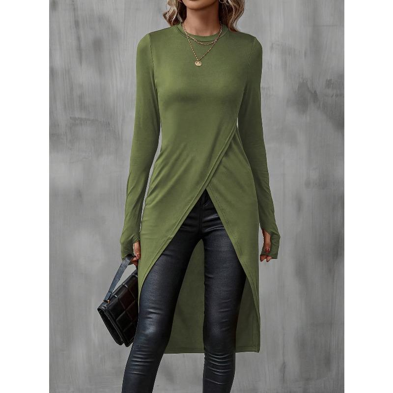 YYFS Camicette e camicie con scollo a maniche lunghe con stampa tinta unita primavera autunno moda casual da donna