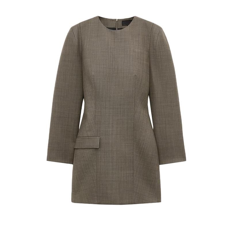 Spring New Women clothes European and American Leisure round Neck Long sleeve Fleece Blended Belt Shoulder Pad Dress 2323261