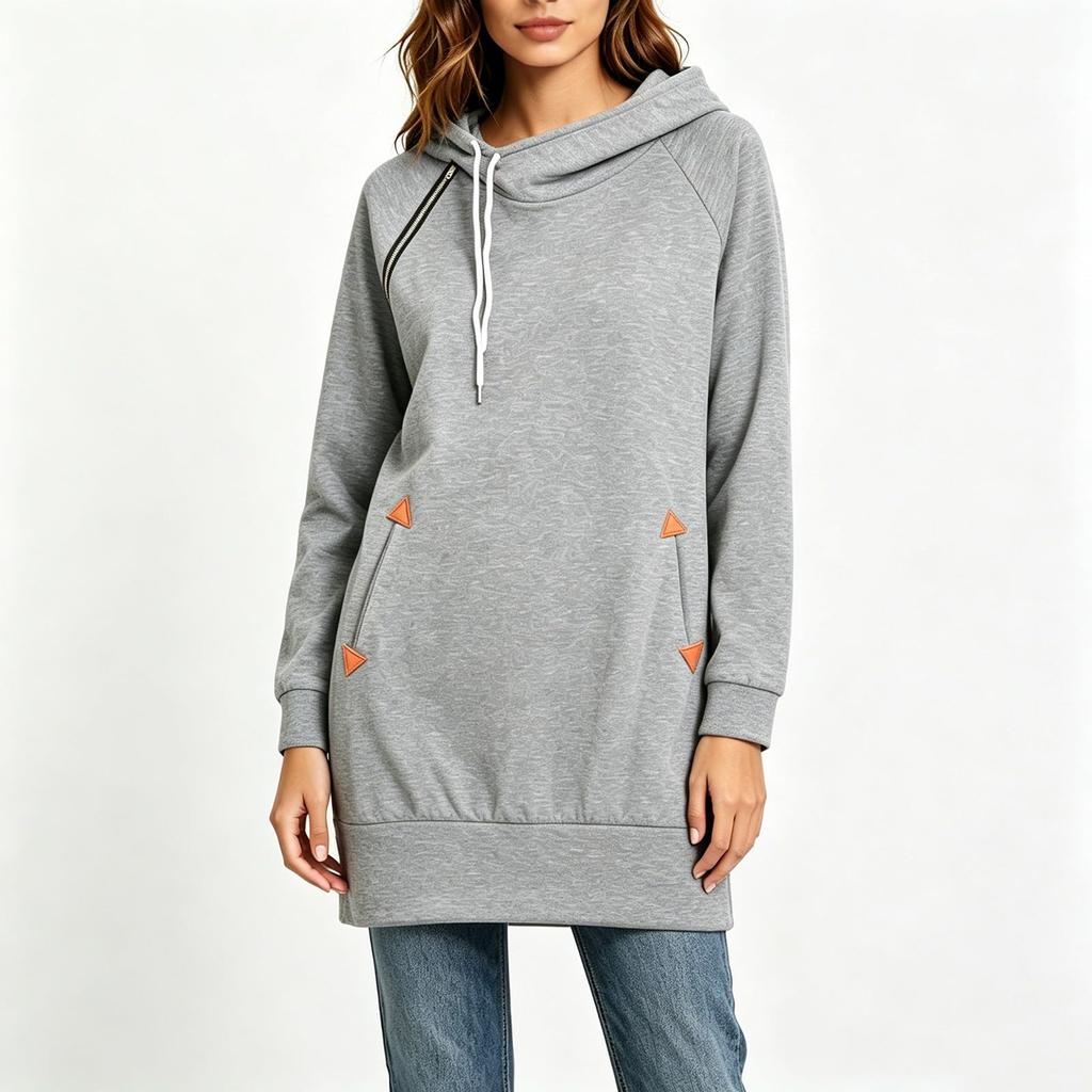 Women's Casual Hooded Zip-Up Sweatshirt Tunic for Everyday Wear