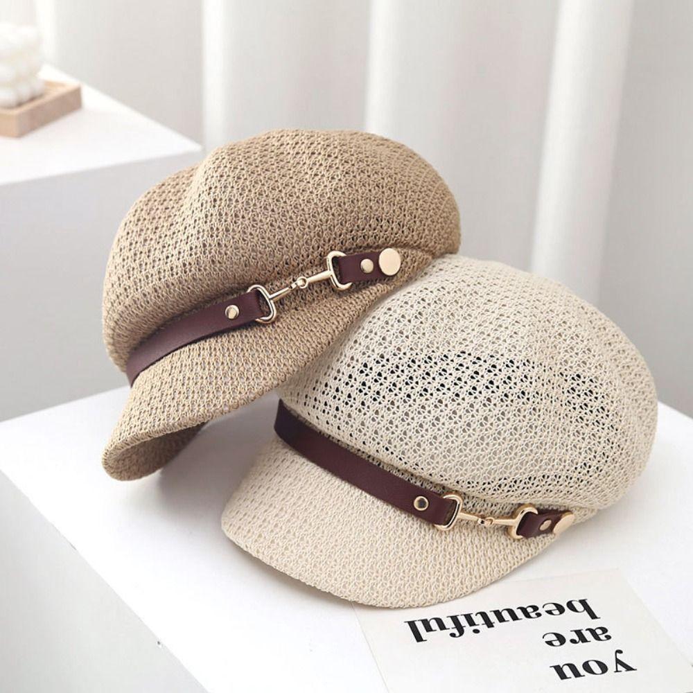 Korean Style Octagonal Hat PU Painter Hat Personality Hollow Weave Beret  Travel