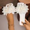 Solid Color Flower Square Headed Flat Bottomed Sandals for Women's Summer New Fashionable Casual Beach Sandals