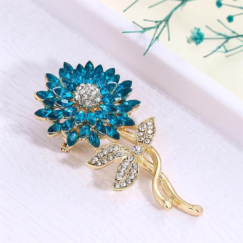 1PC Stylish Plant Brooch for Jackets Unique Sunflower Jewelry Accessory Handmade Drip Resin Brooch Shiny Rhinestone Flower Pin