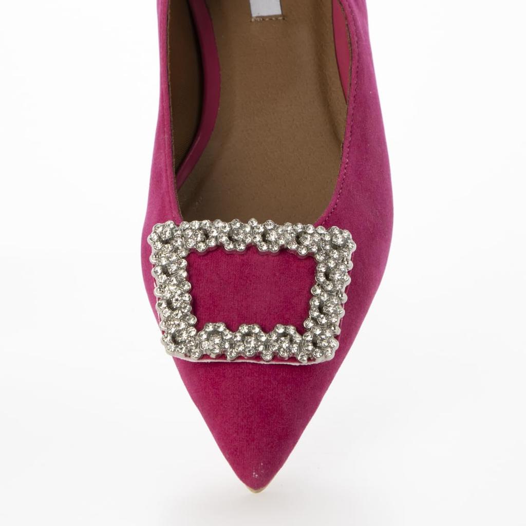 Evol Damen IX5529 Pinke Wildleder Ballerinas mit spitzer Zehenpartie und abnehmbarer Schnalle, Größe 23,0 cm