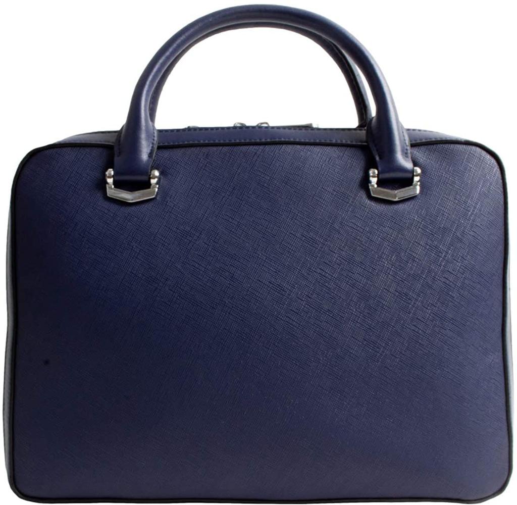 Small Business Bag Mini Briefcase Genuine Leather Saffiano Leather Lightweight Compact Minimal Tablet File Storage Bag 21 Navy [Dom Teporna] Men's