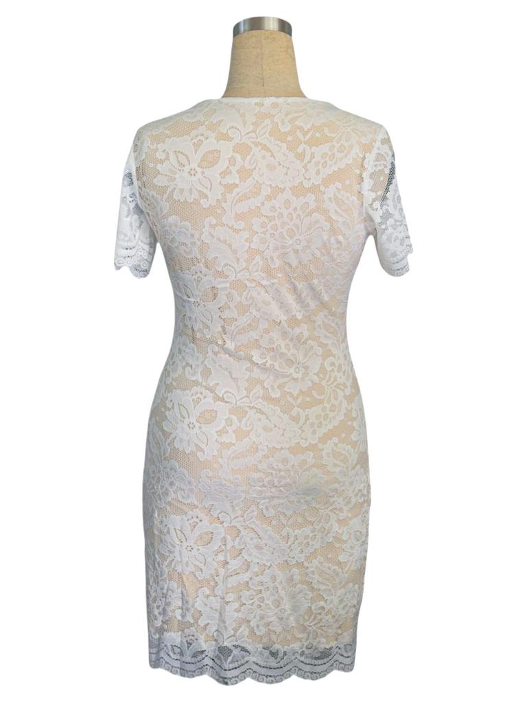 Sommer Damen Rundhals Spitze Mode Kurzarm Kleid Reifer Stil Französisch Retro Patchwork Schlank Sexy Elegant Damen Maxikleid