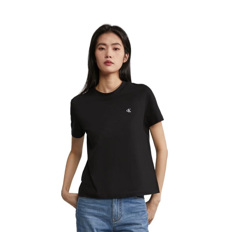 Calvin Klein Embroidered Logo Slim Fit Cotton T-Shirt Women Tops Black 40WH105-BAE