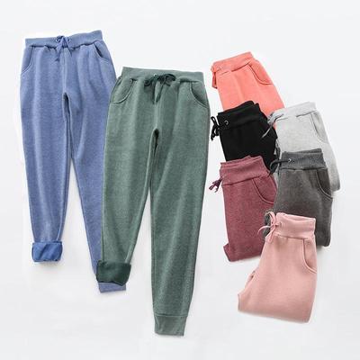 Women's Winter Plus Size Thickened Loose Casual Pants Padded Warm Solid Colour Mid Waist Sweatpants