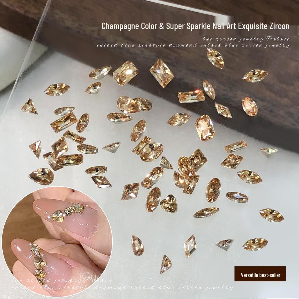 5A Champagne Marquise Zircon Nail Art Decorations - Flashy Nude Diamond Water Drop Shapes