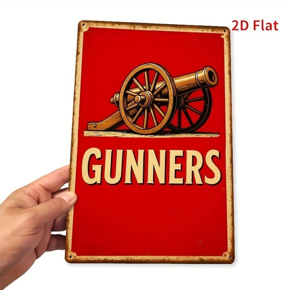 Vintage Metal Gunners Sign 8x12 Inch Rustic Tin Wall Art Red Black Decor
