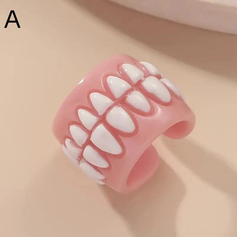 

Punk Funny Colorful Acrylic Teeth Rings For Women Hip Hop Cartoon Teeth Mouth Ring Geometric Resin Ring Party Jewelry A
