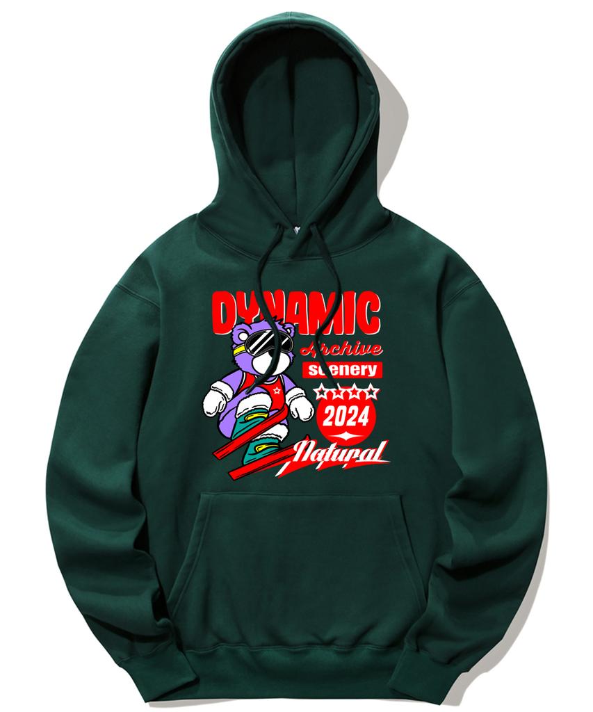 Ski Player Bear Graphic Hoodie - Green