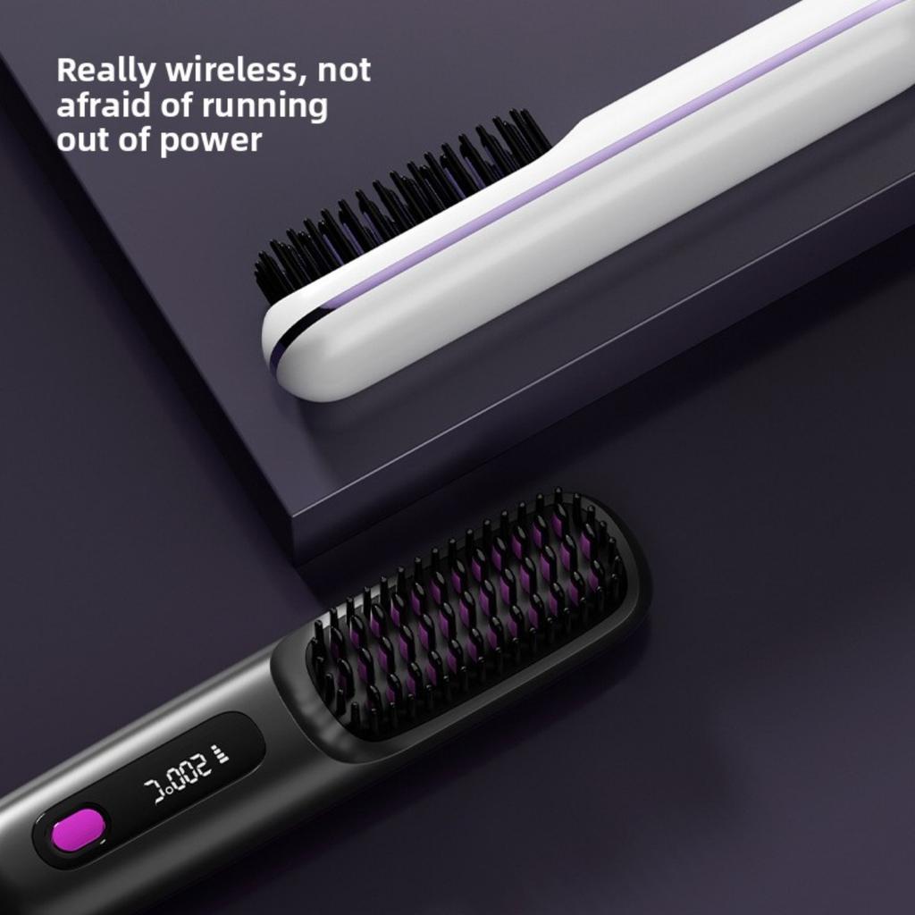Wireless Hair Straightener Brush, 30W Ceramic, 3 Temperature Settings, LED Display, Professional Styling Tool for Family Travel, Ideal Gift