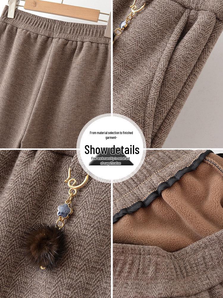 Mom’s Fleece-Lined Wool Pants - Warm, Thickened Flannel for Elderly, Straight-Leg Style, Perfect for Autumn & Winter