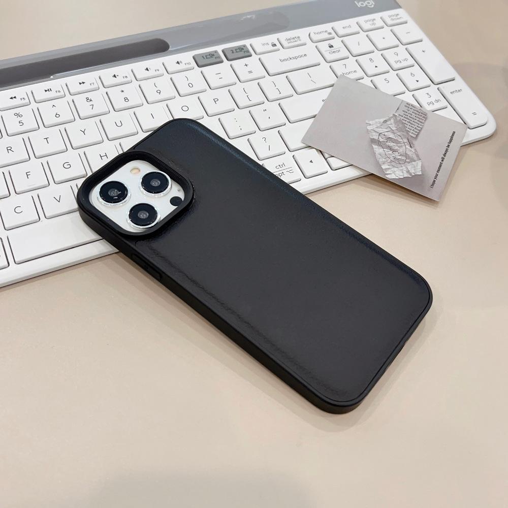 Simple Black Lychee Pattern Suitable for Apple 16 Mobile Phone Case IPhone 14 Promax Personality 11 Leather Pattern 13 High End