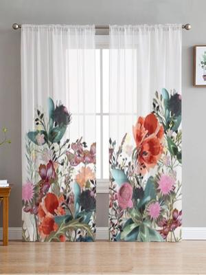 Feldblumen im Vintage-Stil, durchsichtige Vorhänge, Schlafzimmer-Voile-Vorhang, Wohnzimmer, Fenster, durchsichtige Vorhänge, Küche, Tüllvorhänge