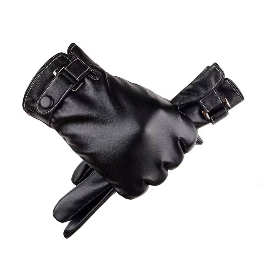 Windproof Men's PU Leather Gloves Keep Warm Motorcycle Full Finger Mittens  Outdooor