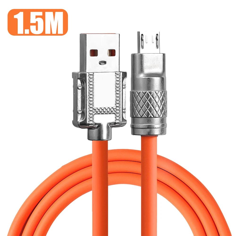 

Zinc Alloy Micro USB Mobile Phone Cable Fast Charger Data Cord for Samsung Xiaomi Huawei 120W 6A Cellphone Charger Wire Cords Orange 1.5M