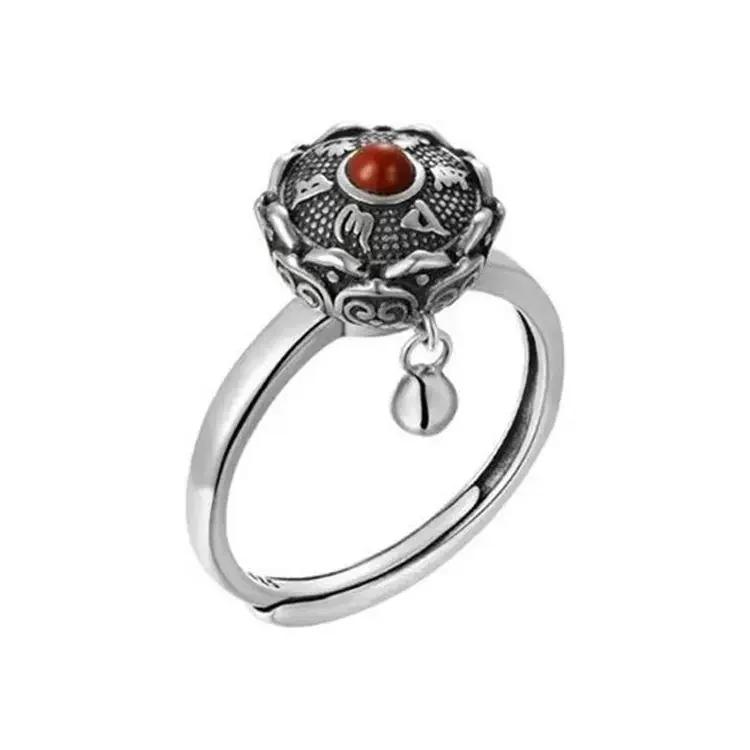 Buddhist Rotating Fidget Finger Rings for Women Spinner Adjustable Good Luck Buddhist Tibetan Prayer Anti Stress Anxiety Ring