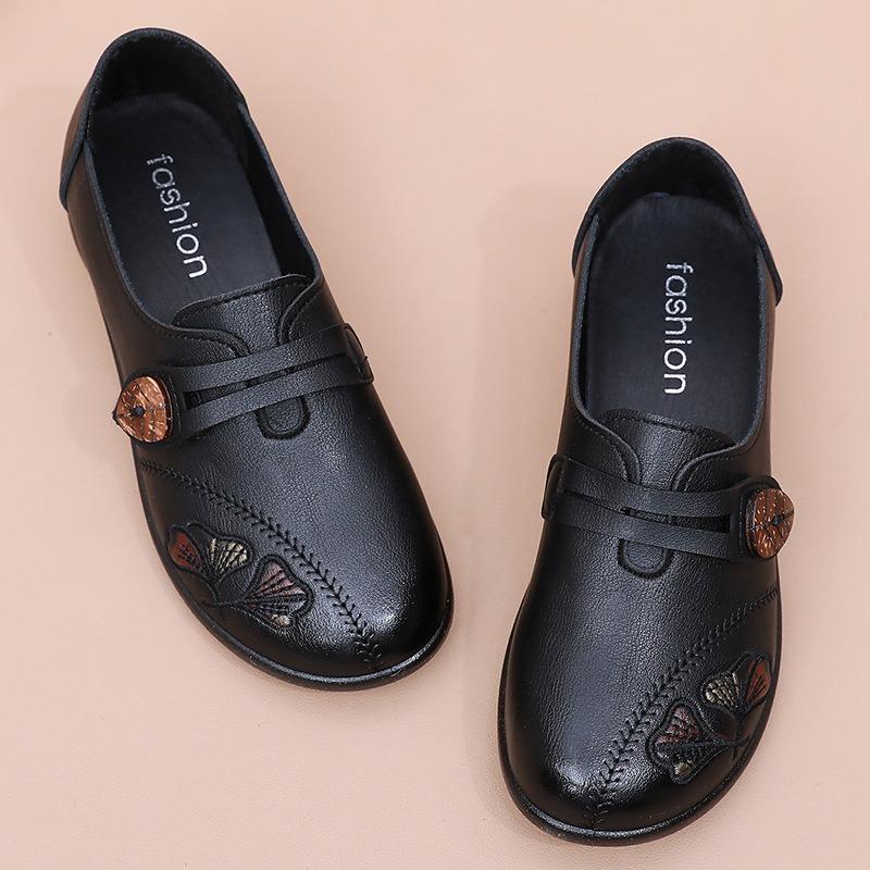 New Shoes Soft Sole Single Shoes Medium and Old Women's Shoes Comfortable Middle-aged Non-slip Spring and Autumn Leap Month Elderly Leather Shoes