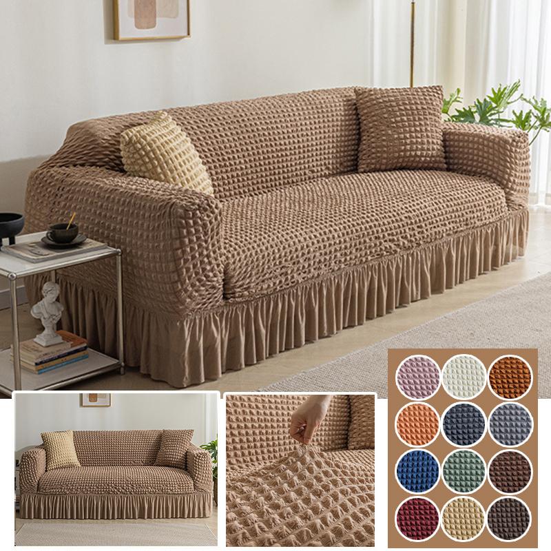 1pcs Sofa Cover for Dining Room Sofa Seersucker Textured Sofa Protector with Pleated Skirt for L-Shape Armrest Sofa