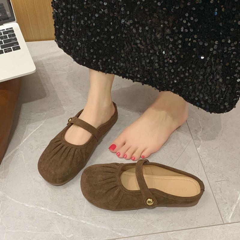 

Тапочки Baotou Летние туфли на плоской подошве Туфли Boken Полутапочки Одиночные туфли Шлепанцы Мэри Джейн на одну ногу 40 коричневый