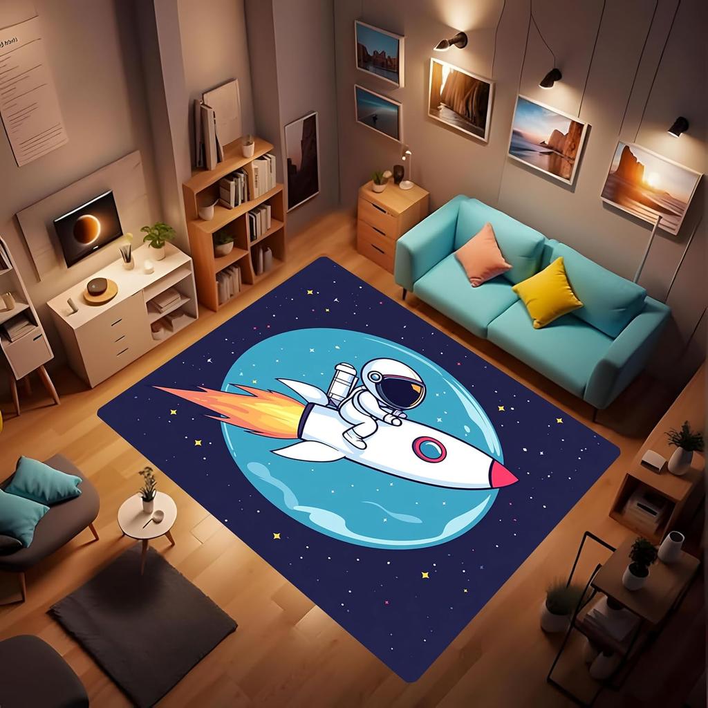 Astronaut Teppich Kinder Krabbelmatte Fußmatte Wohnzimmer Bereichsteppich Spielbereich Badezimmer Bodenmatte Bereichsteppich Yoga Wohnzimmer
