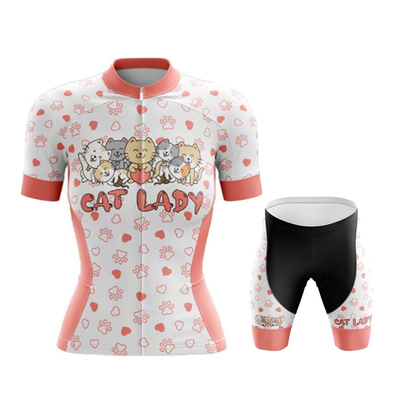 Cartoon Cat Style Cycling Jersey Set 2026 Summer Women's Short Sleeve Road Bicycle Cycling Clothing Quick-dry Outdoor MTB Bike Racing Wear