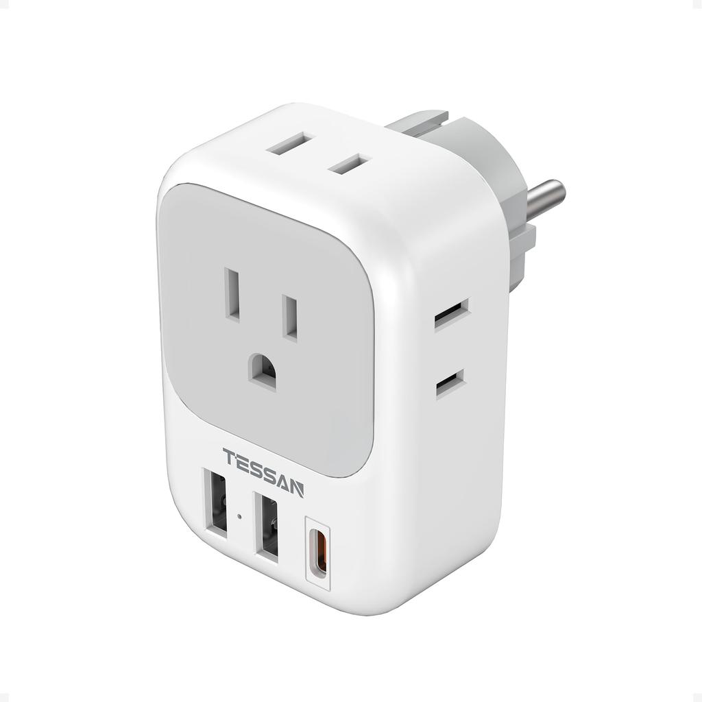 TESSAN SE-Type Travel Plug Adapter for Korea & Europe, 4 AC + 2 USB-A + USB-C
