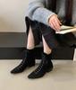 Autumn and Winter New Fashionable Temperament Medium Boots Women's Thick Heel Pointed Leather Strap Punk Style Short Boots